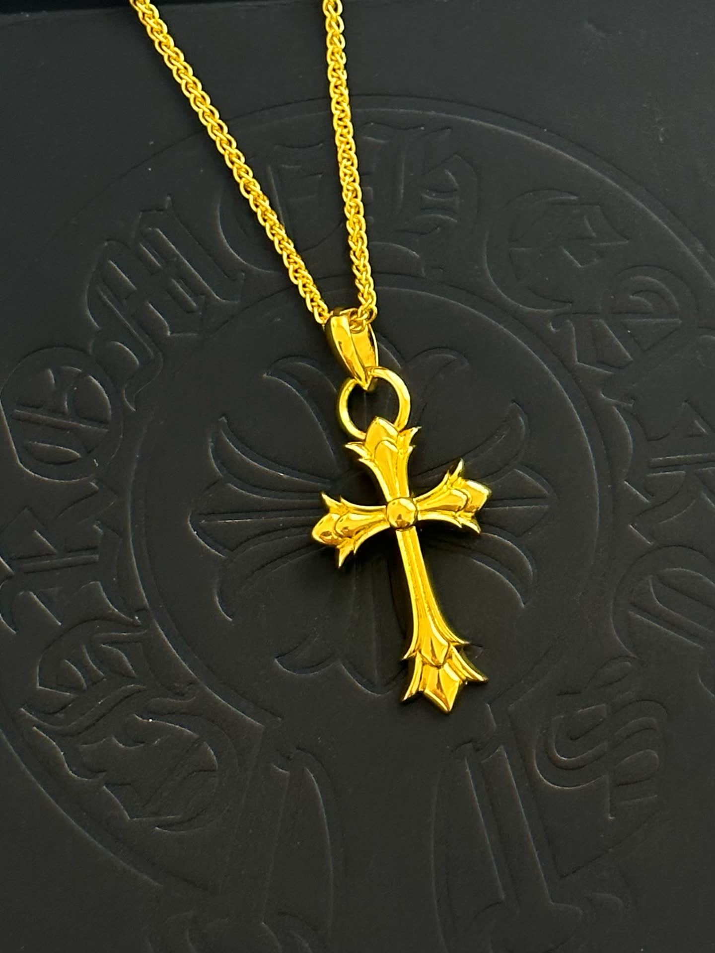 Chrome Hearts Bling Jewelry Gold Plated Cross Pendant Necklace